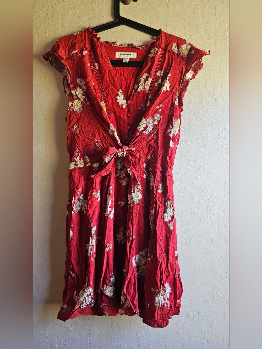 Ever New Red Floral Midi Dress with Front Tie